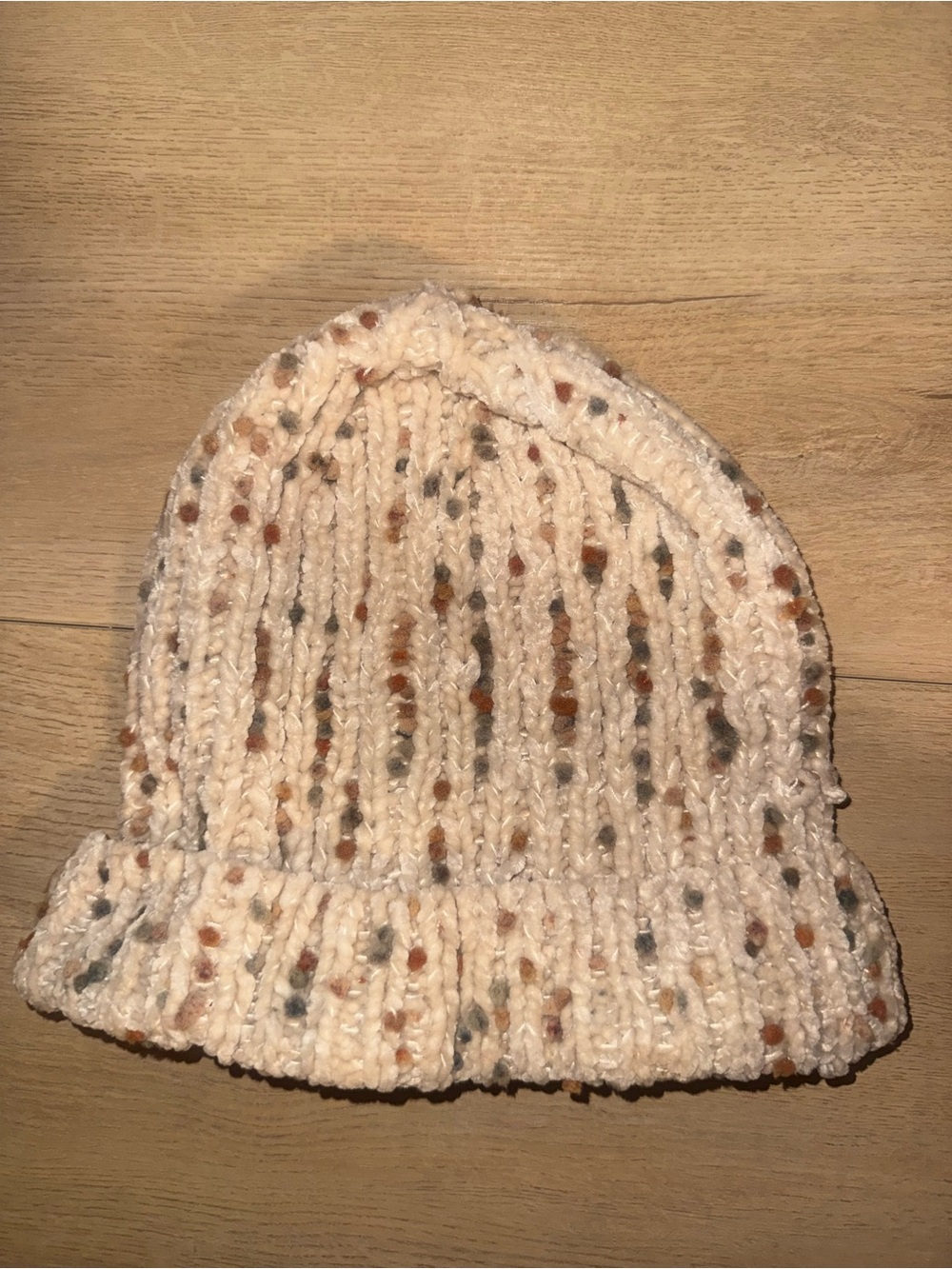 Rylee + Cru Cream Knit Beanie with Brown & Gray Flecks